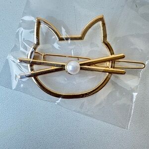 Silver cat barrette outline shape metal hair clip kitten feline barrette